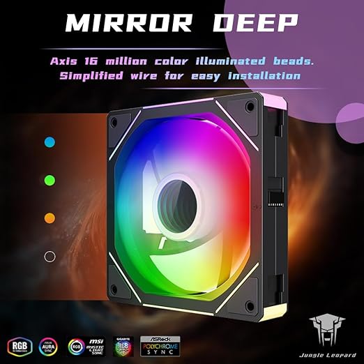 Jungle Leopard Interstellar V1 120mm PC Reverse Blade Case Fan, Infinity Mirror Module Daisy-Chain 5V ARGB PWM PC Fan Triple Pack Suitable for Computer Case & CPU Cooling(Black-3 Pack)