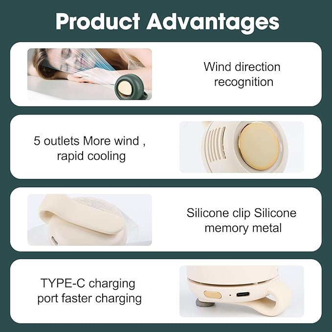 Small Clip Fan, Personal Waist Fans,Portable Silent Mini Bladeless Fan Clip On for Shirt,Hands-Free Personal Clip Fans 3 Speeds,Clips on Waist Neck Fanes for Outdoor,Camping,Travel,Office (White)
