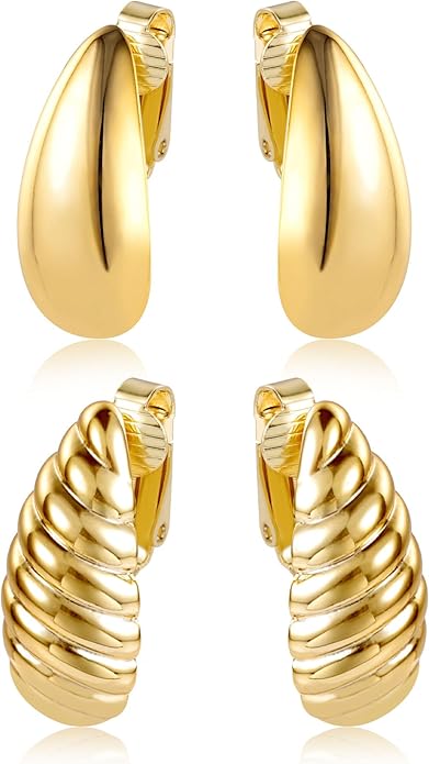 Teardrop Clip On Earrings Dupes Earring for Women Chunky Hoop Earrings Hypoallergenic Lightweight Dangle Water Drop Earring Set for Women