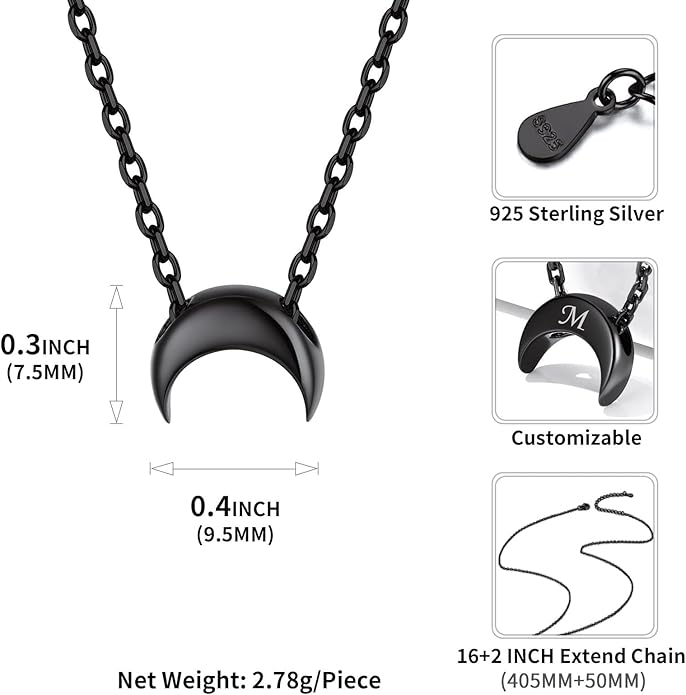 ChicSilver Personalized 925 Sterling Silver Dainty Small Heart/Star/Moon/Dot/Triangle Pendant Necklace for Women, Silver/Gold/Rose Gold/Black (with Gift Box)