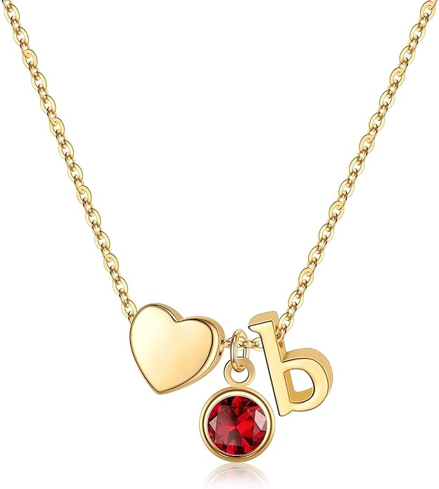 Ursilver Initial Birthstone Necklace for Women - Heart Initial Birthstone Pendant Necklace Personalized Gifts Birthday Gifts for Women