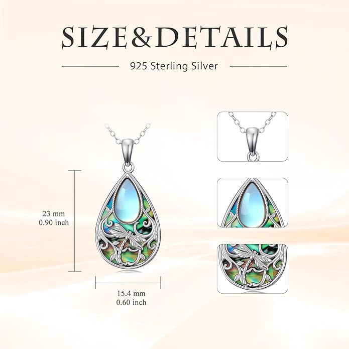 Black Onyx Necklace 925 Sterling Silver Flower Insect Pendant Teardrop Onyx Jewelry Valentines Day Birthday Gifts for Women