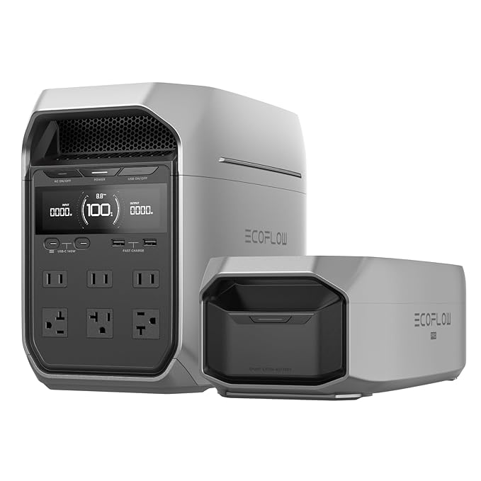 EF ECOFLOW Portable Power Station DELTA 3 Plus with Smart Extra Battery, Expand Capacity from 1024Wh to 2048Wh, Solar Generator for Emergency, Home Backup, Outdoor Camping