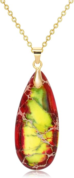Stone Necklaces for Women Teardrop Gemstone Pendant Necklace Natural Stone Chain Necklaces