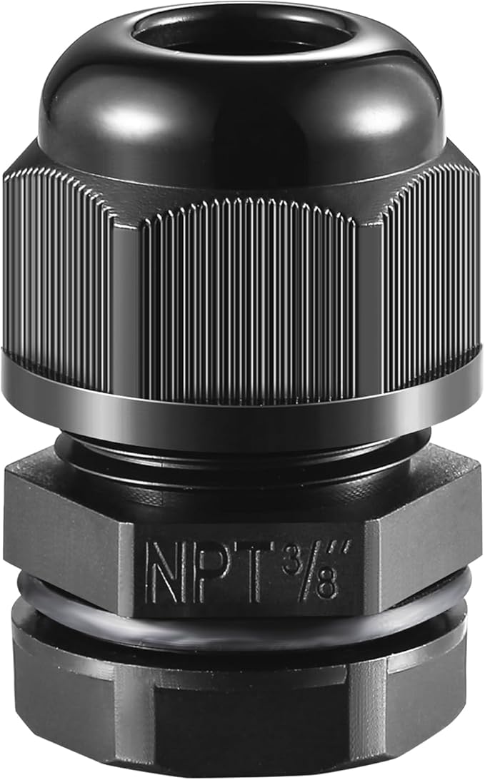 25 PCS 3/8"(5-10mm) NPT Nylon Cable Gland Joints with Gaskets, IP68 Adjustable Lock Nut Strain Relief Cord Grip Waterproof Cable Glands - UL Listed and RoHS Compliant