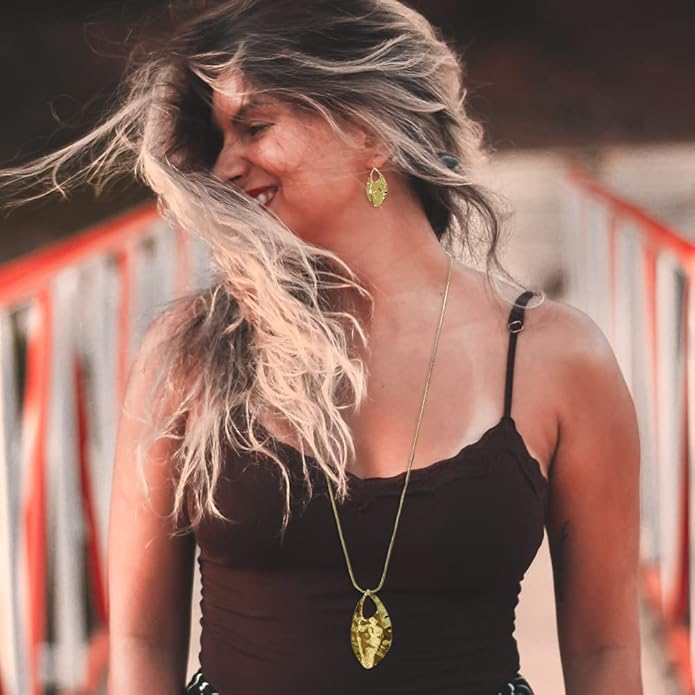 Madison Tyler Gold Plated Jewelry Set for Women | Silver Teardrop Pendant Necklace Trendy | Long Necklace with Snake Chain | Fashion Dangle Earring Set