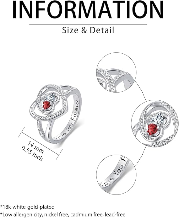 Valentine's Day Gifts for Women Birthstone Rings for Women Heart Statemet Engagement Eternity Wedding Promise Rings Jewelry Anniversary Christmas Valentine Mothers Day Birthday Gifts for Wife Her Girlfriend