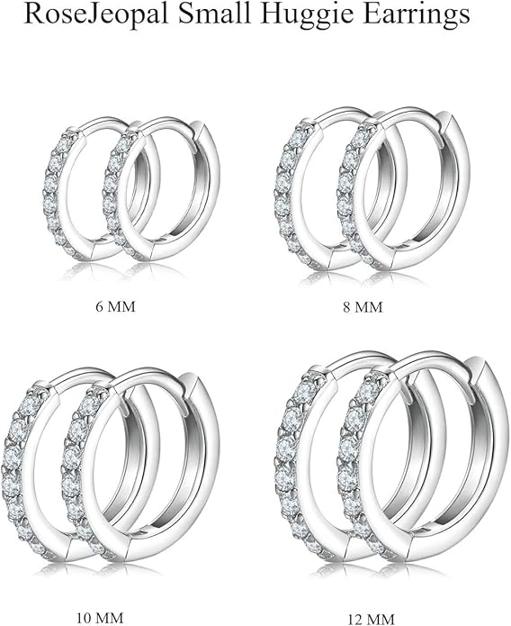 925 Sterling Silver Small Hoop Earrings Cubic Zirconia Huggie Hoop Earrings, 3 Pairs 14K White Gold Plated Cartilage Piercing Earrings Ear Cuff Tiny Hoop Earrings for Women Men