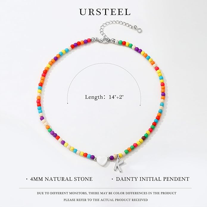 Ursteel Valentines Gifts for Kids Teen Girls - Trendy Beaded Choker Necklace for Women Teen Girl, Handmade Letter Necklace Valentines Galentines Day Gifts Women Girls Jewelry