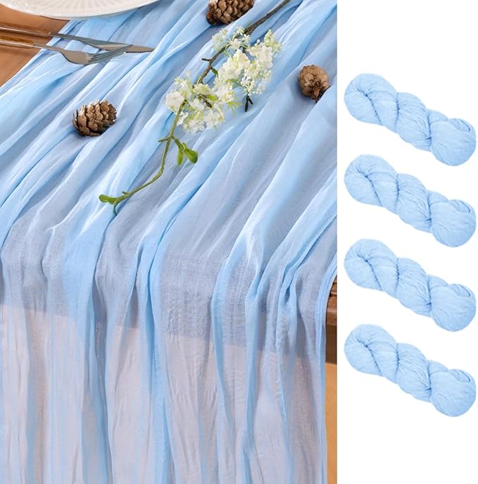Light Blue Table Runner Cheesecloth Table Runners 4 Pack 10FT Baby Shower Decoration 120 Inches Fall Table Decor Dining Room Centerpiece Wedding Boho Baby Shower Birthday