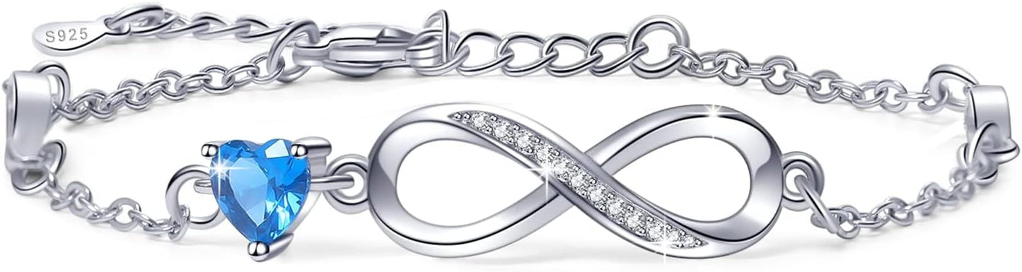 Bracelets for Women Sterling Silver Infinity Heart Bracelet Charms Bracelet Trendy Dainty Gift for Ladies Womens Wife Bride Sister Friend Anniversary Birthday Mothers Day Valentines Gifts for Her