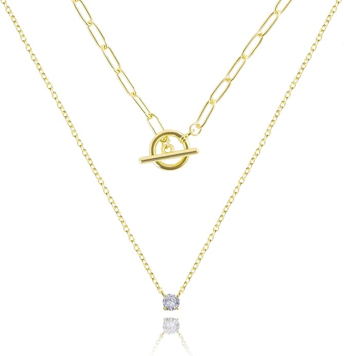 Layered Gold Necklaces for Women, Stackable 14K Gold Plated Necklace, Dainty Cross/Circle/Heart Pendant layered Necklace, Adjustable Dainty Gold/Silver Necklace Jewelry Set for Women