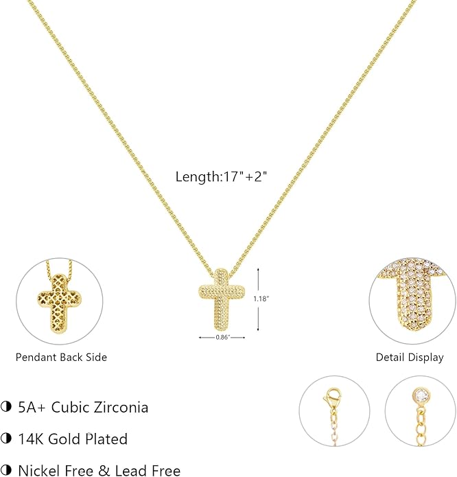 OGD Bubble Cross Necklace for Women 14k Gold Plated Cross Necklace Stackable Dainty Gold Necklace Mariner Chain Necklace CZ Cross Pendant Necklaces Set Simple Jewelry Gift