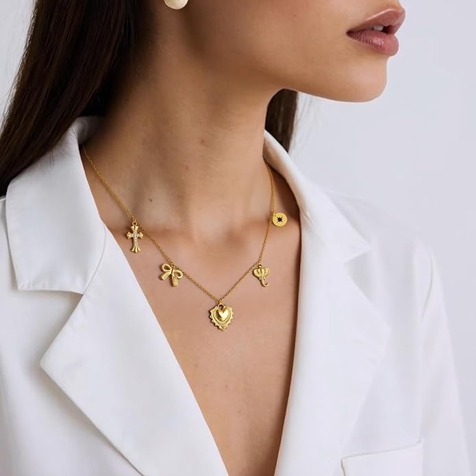 Heart Necklace for Women, 18K Gold Plated Heart Pendant Layered Necklaces Jewelry Gifts Gold Silver