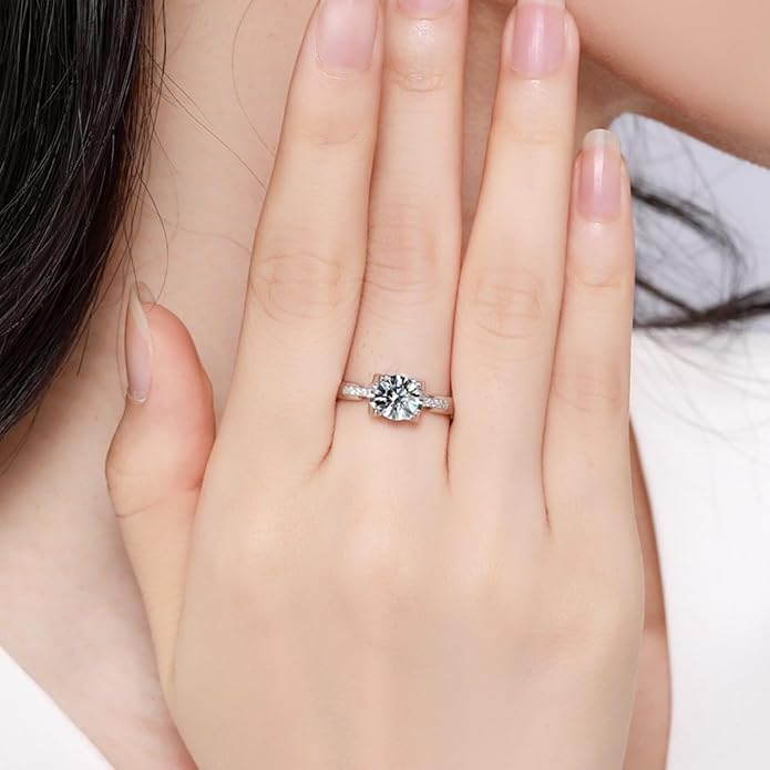 S925 Sterling Silver Wedding Ring for Women,Chic Bullhead Style, 1/2/ Carat Round Cut Diamond Ring, VVS1 D-Color,Women's Promise Rings