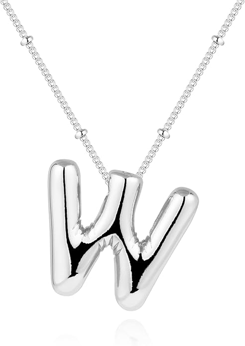 Inerney Valentines Day Gifts Gold Bubble Letter Necklace Initial Necklaces for Women, Chunky 14K Plated Balloon Initials, Trendy Charm Non Tarnish Custom Name Pendant Jewelry Gifts for Mom