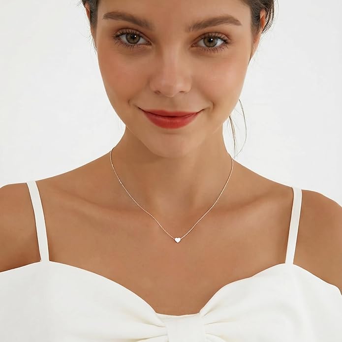 SLUYNZ Genuine 925 Sterling Silver Tiny Love Heart Pendant Necklace for Women Simple Sweet Heart Choker Necklace