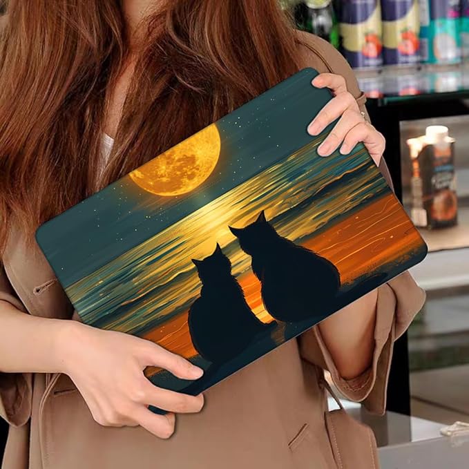 Compatible with MacBook Air 13 inch Case M1 A2337 A2179 A1932 2021 2020 2019 2018 Release with Retina Display & Touch ID, Printed Pattern Plastic Hard Shell Case Cover, Cat Watching Moon