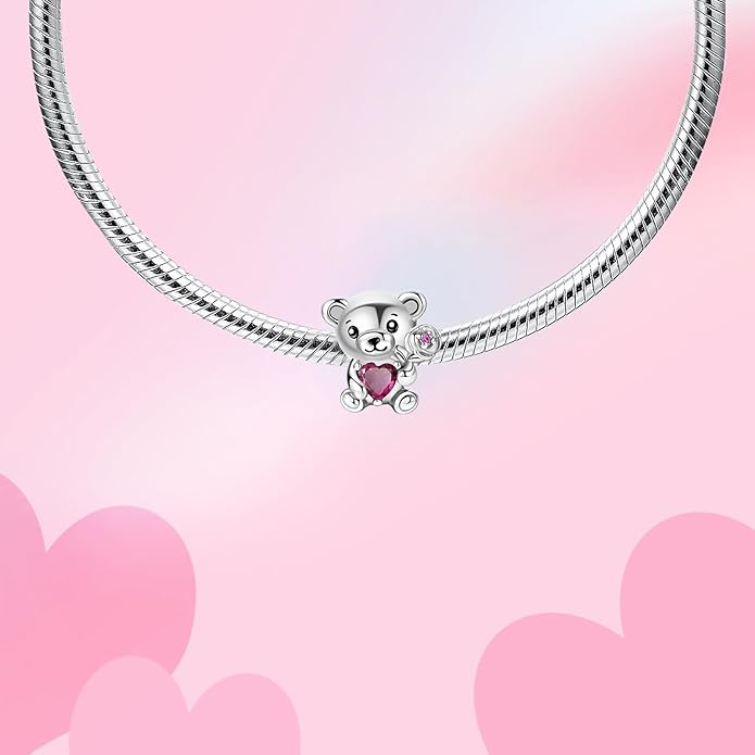 Birthday Fashion Love Heart Dangle Charm 925 Sterling Silver Charms fits Bracelets and Necklace Pendant Bead Charms Jewelry Present for Women Family Friends
