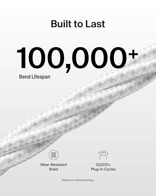 Belkin USB A to USB C Cable 2-Pack, 9.9ft, 15W - Type C Charger, iPhone Charger Cord, Soft, Braided, Flexible for iPhone 16 & 15, Galaxy S25, Pixel 9, iPad Pro, Airpods Pro, Switch & More - White