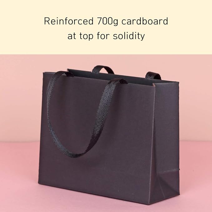 16pcs 6.3x2.4x5.1" (1) Small Size, Black Paper Bags with Black Cotton Handles, Thick Sturdy Durable Gift bags