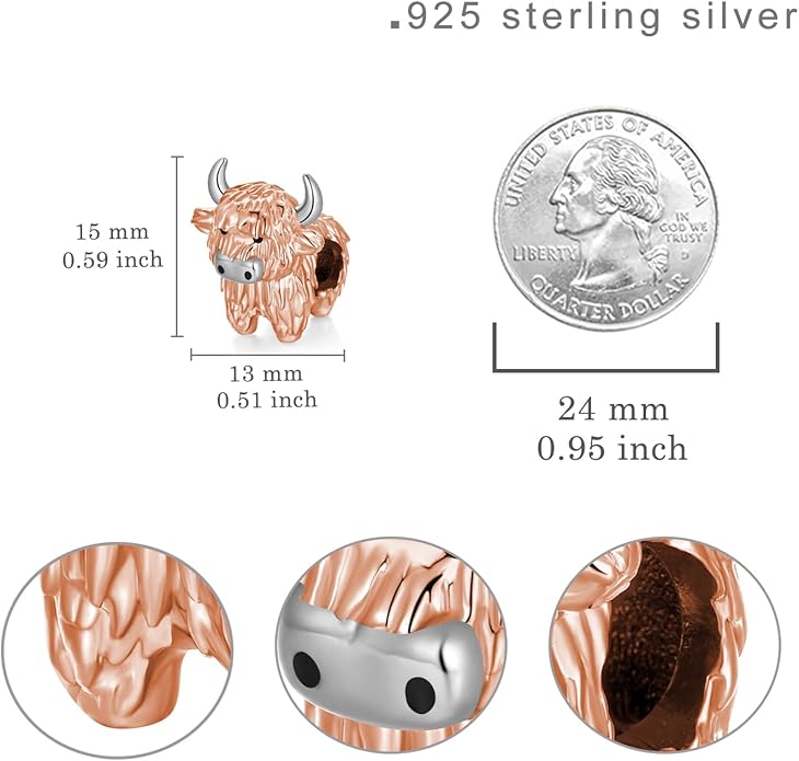 Highland Cow Charm 925 Sterling Silver Cow Charms for Bracelets Cow Jewelry Highland Cow Jewelry Gifts