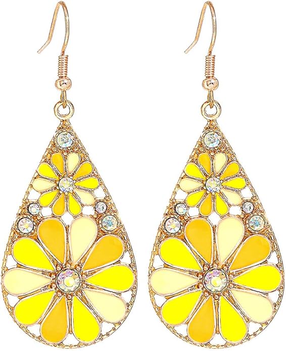 Colorful Green Teardrop Earrings for Women - Bohemian Style Enamel Dangle Earrings Lightweight Fashion Jewelry for Daily/Wedding/Party