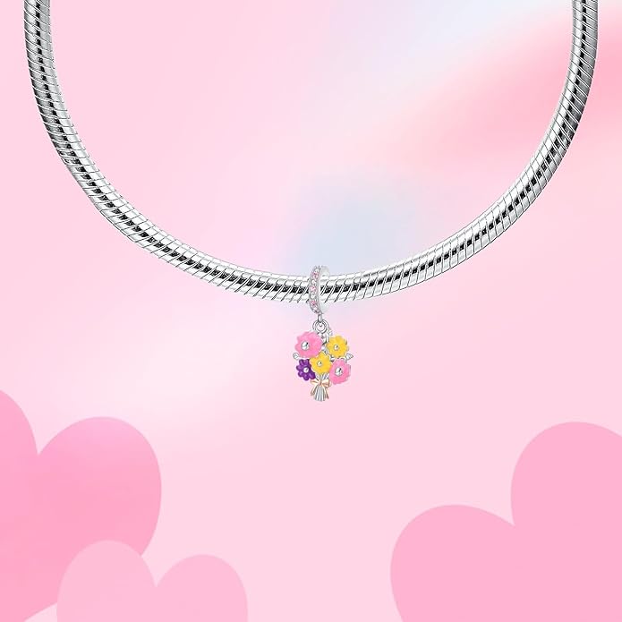 Birthday Fashion Love Heart Dangle Charm 925 Sterling Silver Charms fits Bracelets and Necklace Pendant Bead Charms Jewelry Present for Women Family Friends