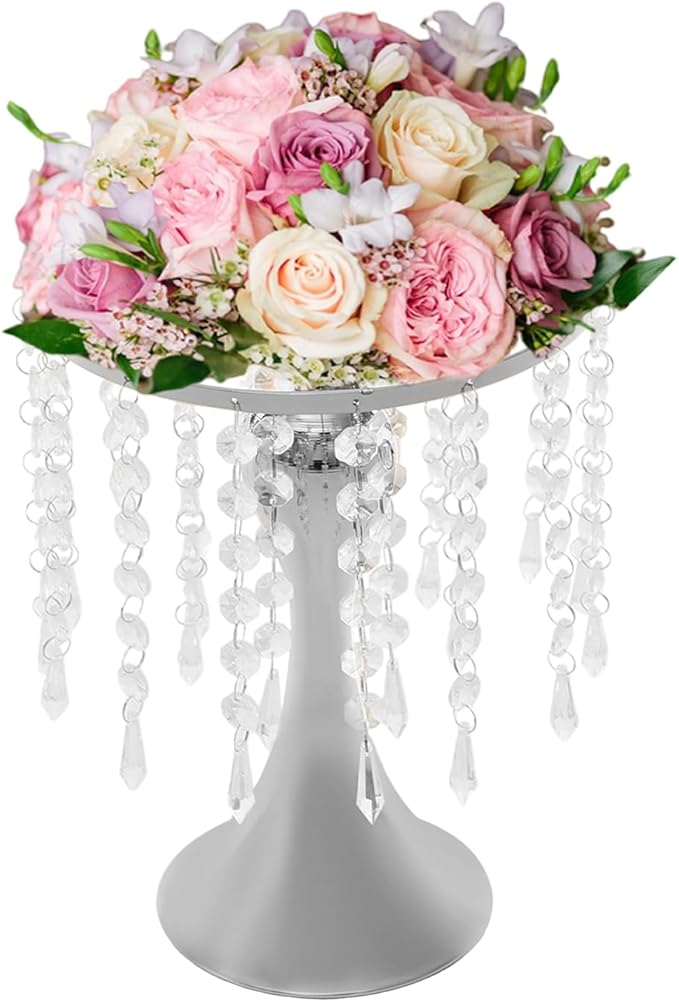 Wedding Centerpieces Sliver Vases,10PCS Metal Flower Candle Holder with Sparkling Crystal Beads,Crystal Flower Vase Metal Flowers Stand for Party Tables Decorations
