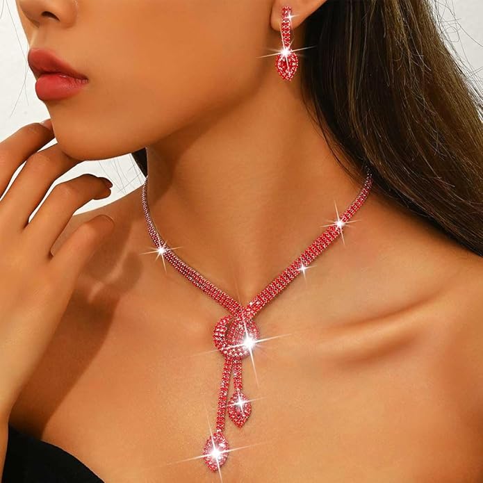 Unicra Silver Rhinestone Bridal Wedding Jewelry Set Crystal Necklace Earrings Sets Formal Prom Costume Jewelry Sets for Women and Brides