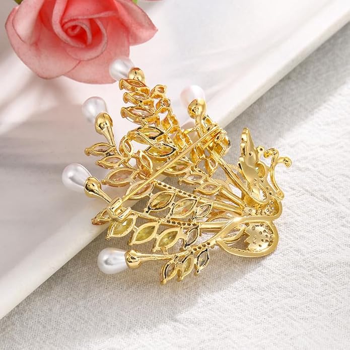 14K Gold Majestic Phoenix Brooch Embellished with Lustrous Pearls and Colorful Gemstones, Sophisticated Jewelry for Memorable Events, Must-Have Accessory for Elegant Women