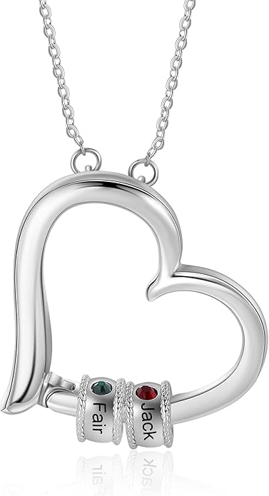 Personalized Women's Pendant Necklace 925 Sterling Silver with 1-5 Simulated Birthstone Names Customized Heart Shape Cubic Zirconia Necklace
