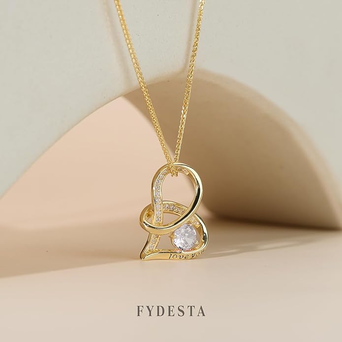 Enduring Hearts Purple Zircon Necklace for Women - 14K Gold Plated Copper Infinity Pendant, Dainty Everyday Jewelry