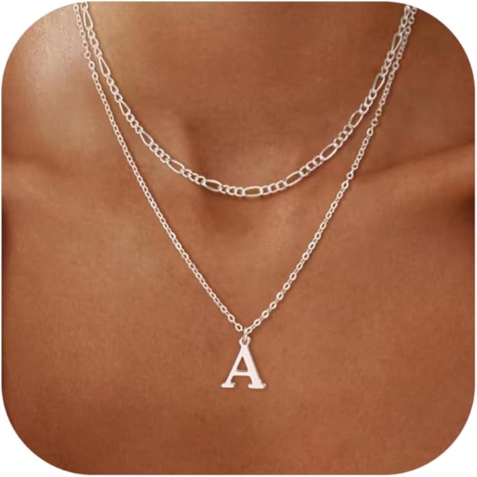 Initial Necklaces for Women Dainty Gold Silver Layered Letter Pendant Necklace Cute Figaro Chain Choker Necklace Personalized Trendy Stuff Jewelry Stack Gift for Women Her