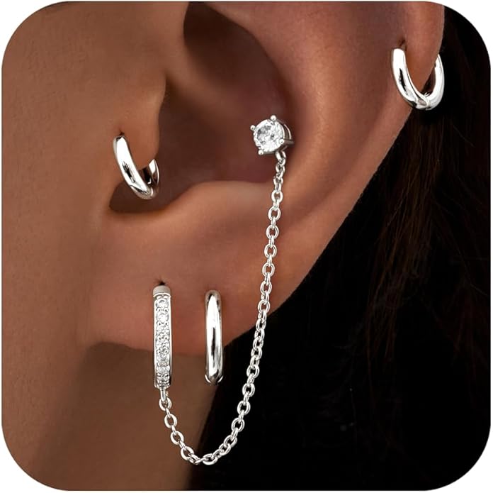 Small Gold Huggie Hoop Earrings Set for Women Men Hypoallergenic 14K Plated Stack Cartilage Earrings, Multiple Piercing Lightweight Mini Thin Cute Dainty Trendy Jewelry Set Christmas Gifts for Women