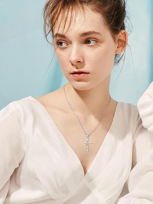 Flower Necklace Sunflower/Violet/Daffodil Necklace Sterling Silver Flower Cross Pendant Jewelry Gifts for Women