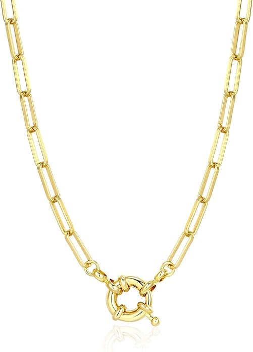 BOUTIQUELOVIN 14K Gold Plated Lock Necklace for Women Paperclip Link Chain Padlock Necklace Non-Tarnish