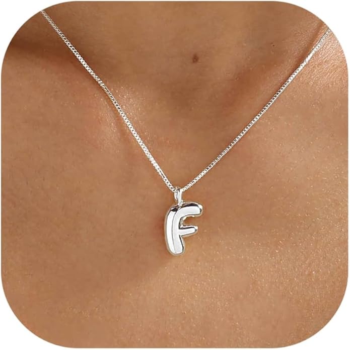 Bubble Gold Silver Letter Necklace Initial Necklaces for Women Trendy 14K Dainty Charm Pendant Name Necklace Personalized Jewelry Gift for Women Teen