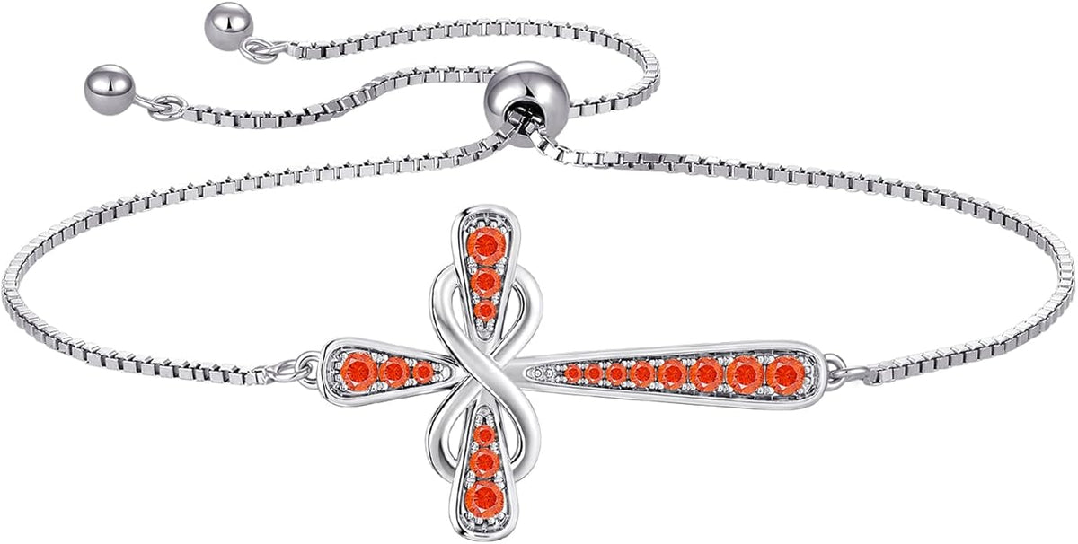YL Cross Bracelet 925 Sterling Silver Infinity Sideways Link Bracelet Birthstone Jewelry for Women