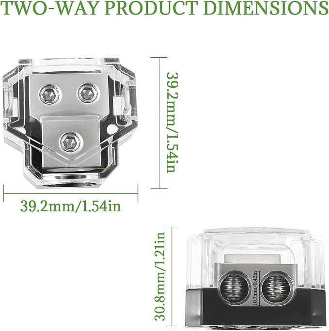 BOJACK 2 Way Power Distribution Connecting Block 1x0/2/4 Gauge Input 2x4/8 Gauge Output Power Distribution Block for Car Amplifier Audio Splitter
