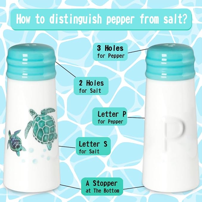 Salt and Pepper Shakers - Farmhouse Turtle Salt and Pepper Shakers Set with Metal Holder & Refill Funnel, Countryside Dining Accessories for Cottage Homes & Outdoor Picnics (Gift Box Ready)