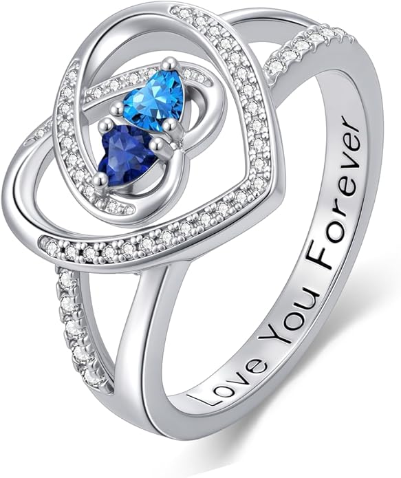 Valentine's Day Gifts for Women Birthstone Rings for Women Heart Statemet Engagement Eternity Wedding Promise Rings Jewelry Anniversary Christmas Valentine Mothers Day Birthday Gifts for Wife Her Girlfriend