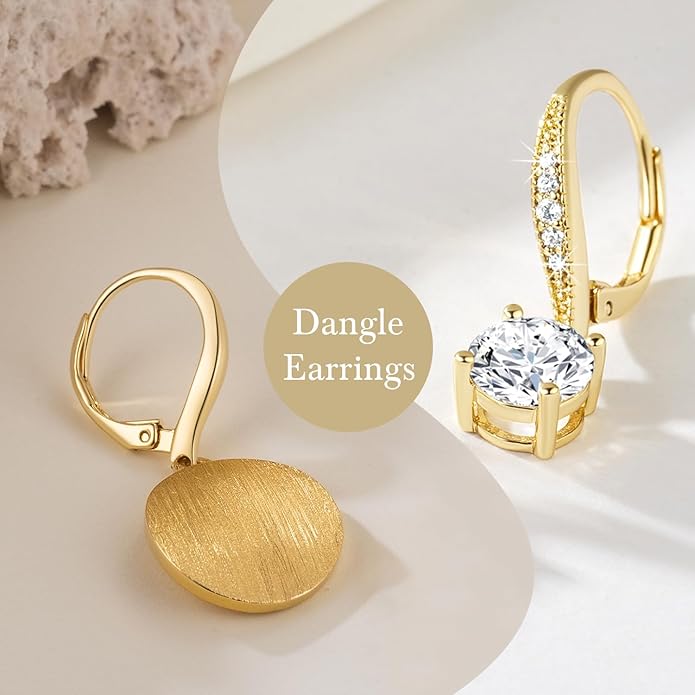 Cossa Dangle Earrings 14K Gold Drop Earrings for Women Disc Dangle Stylish Leverback Earring with Cubic Zirconia Drop Earring A Must-have Fashion Accessory