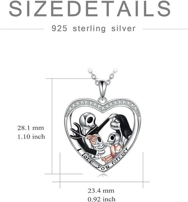 LILALO Nightmare Necklace Sterling Silver Abalone Shell Crystal Jack and Sally Necklace Jack Skellington Skull Jewelry Skull Necklaces for Women