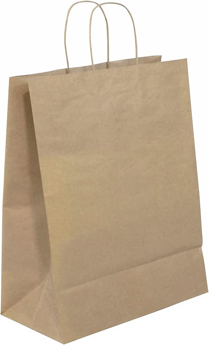 JET PAPER BAGS - 13”x7”x17” Inch [100 Pcs] Large Brown Paper Bags with Handles Prime for Takeout, Grocery, Goody, Retail, Party, Gifts, Weddings