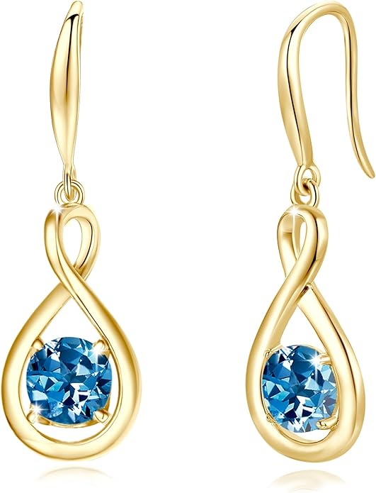 FANCIME Valentines Day Gift Dangle Drop Earrings 925 Sterling Silver Dainty Infinity Round Gemstone Birthstone Jewelry Birthday Gifts for Her Women