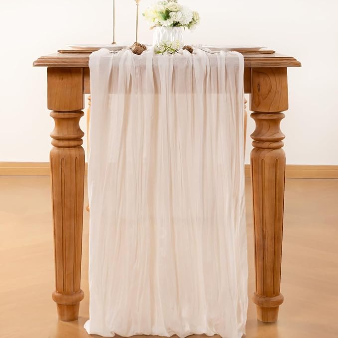 Ivory Table Runner Cheesecloth Table Runner 14FT Farmhouse Table Runners 160 Inches Fall Table Decor Dining Room Centerpiece Wedding Boho Baby Shower Birthday