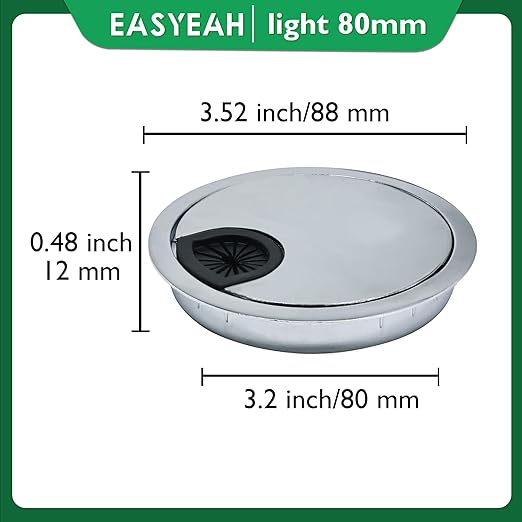 2 Pcs Desk Grommet 3-1/8" / 80 mm, Desk Cord Hole Cover, Cable Grommet Metal Zinc Alloy Materilal, Desk Hole Grommet for Home & Office Pc, Detachable Cable Cord Organizer-Bright Silver