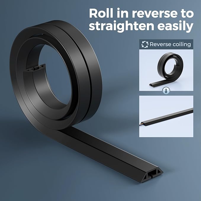 Yecaye 4ft Floor Cord Cover, Cord Covers for Wires on Floor, Floor Cable Mangament, Cable Protector for Organizing and Protecting Wires on Floor, Cord Hider Cable Cavity W0.55in H0.27in Black