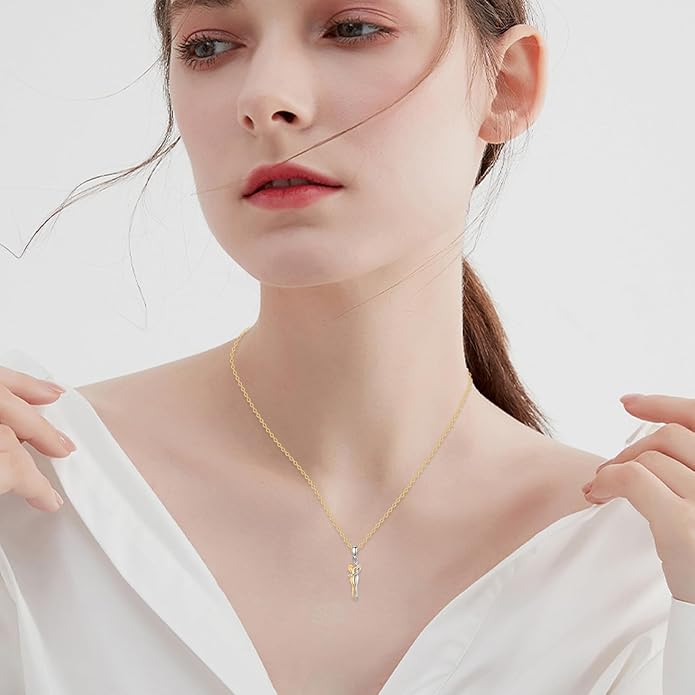 GEHN 18K Solid Gold Hug Couple Necklace 18K Yellow Gold Hugging Couple Pendant Anniversary Jewelry for Women Wife Lover Him and Her